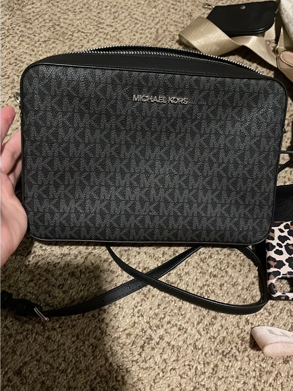 Michael Kors Black MK Logo Crossbody Bag